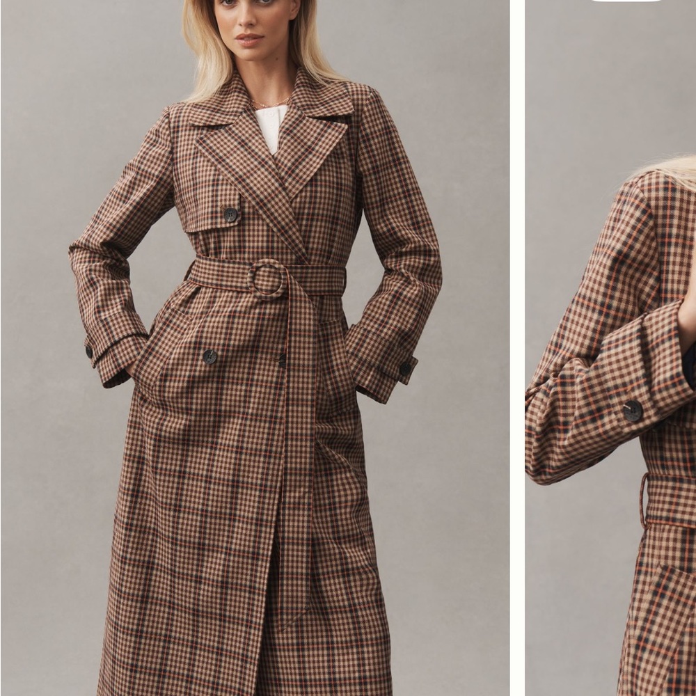 Avec Les Filles Brown Plaid Trench Coat - Picture 2 of 4